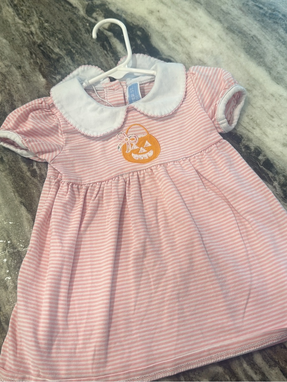 Pink Striped Baby Dress with White Peter Pan Collar